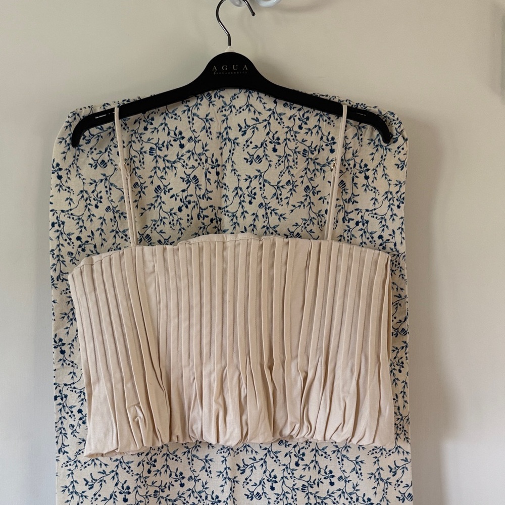 Pleated Cream Cropped Top